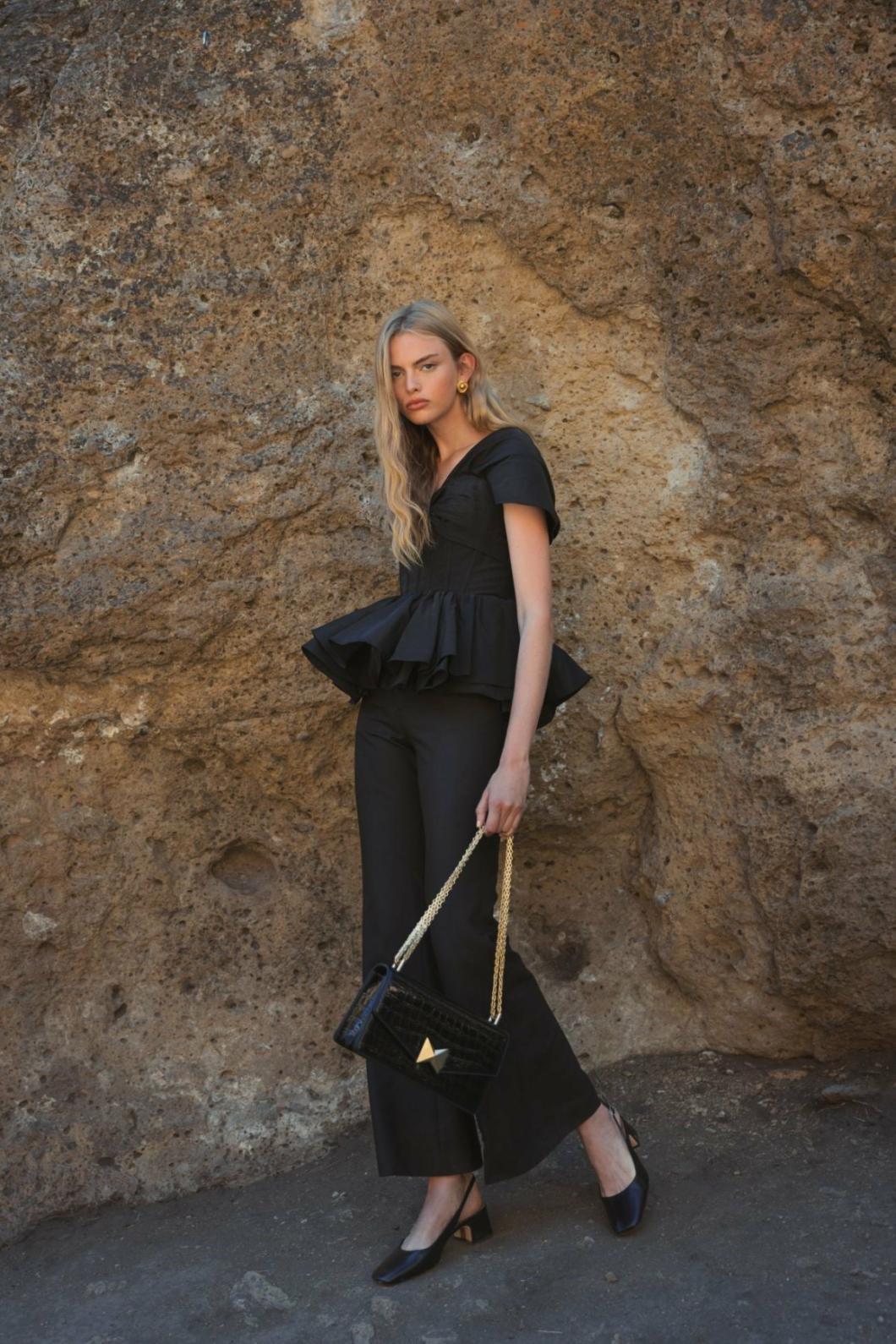 Blouses And Tops | Women Mac Duggal Faille Twist Bustier Peplum Top Black