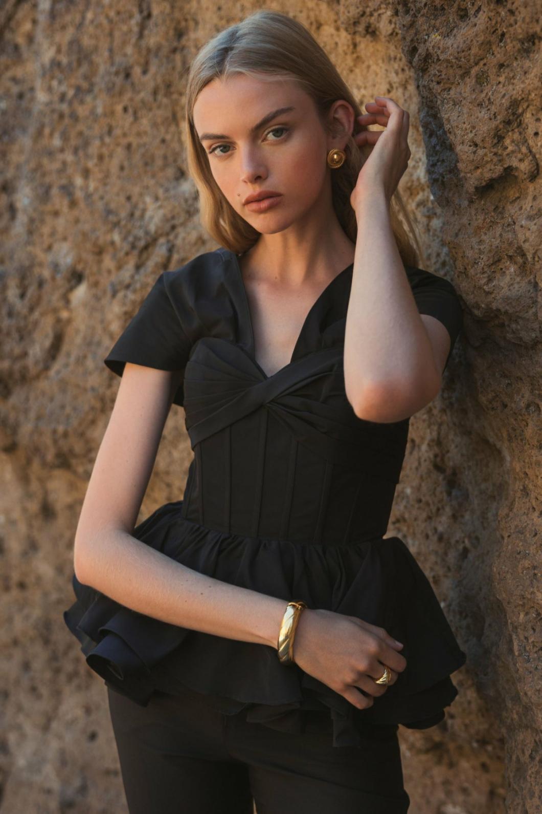 Blouses And Tops | Women Mac Duggal Faille Twist Bustier Peplum Top Black