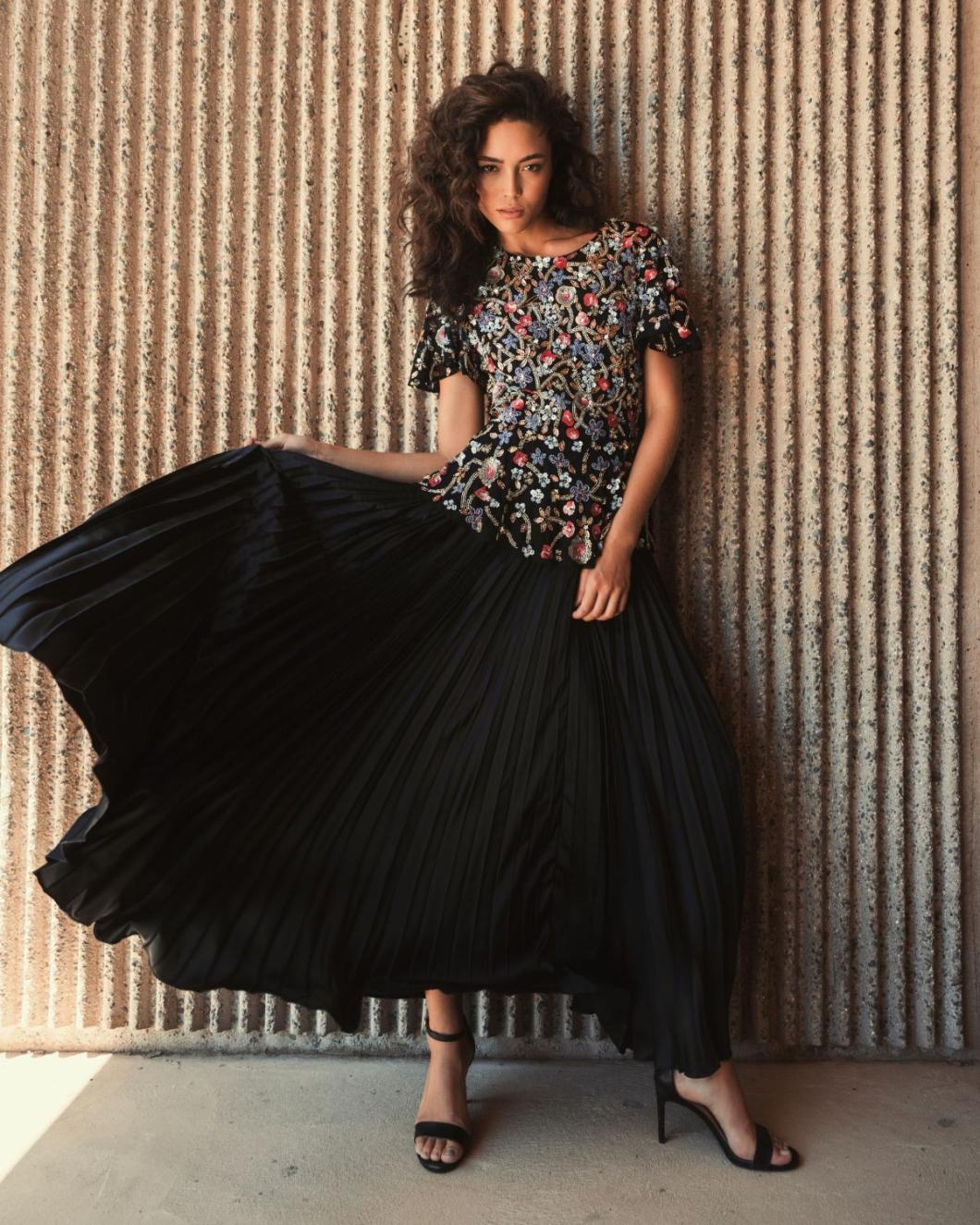 Blouses And Tops | Women Mac Duggal Floral Embellished Butterfly Sleeve Peplum Top - FINAL SALE Black Multi