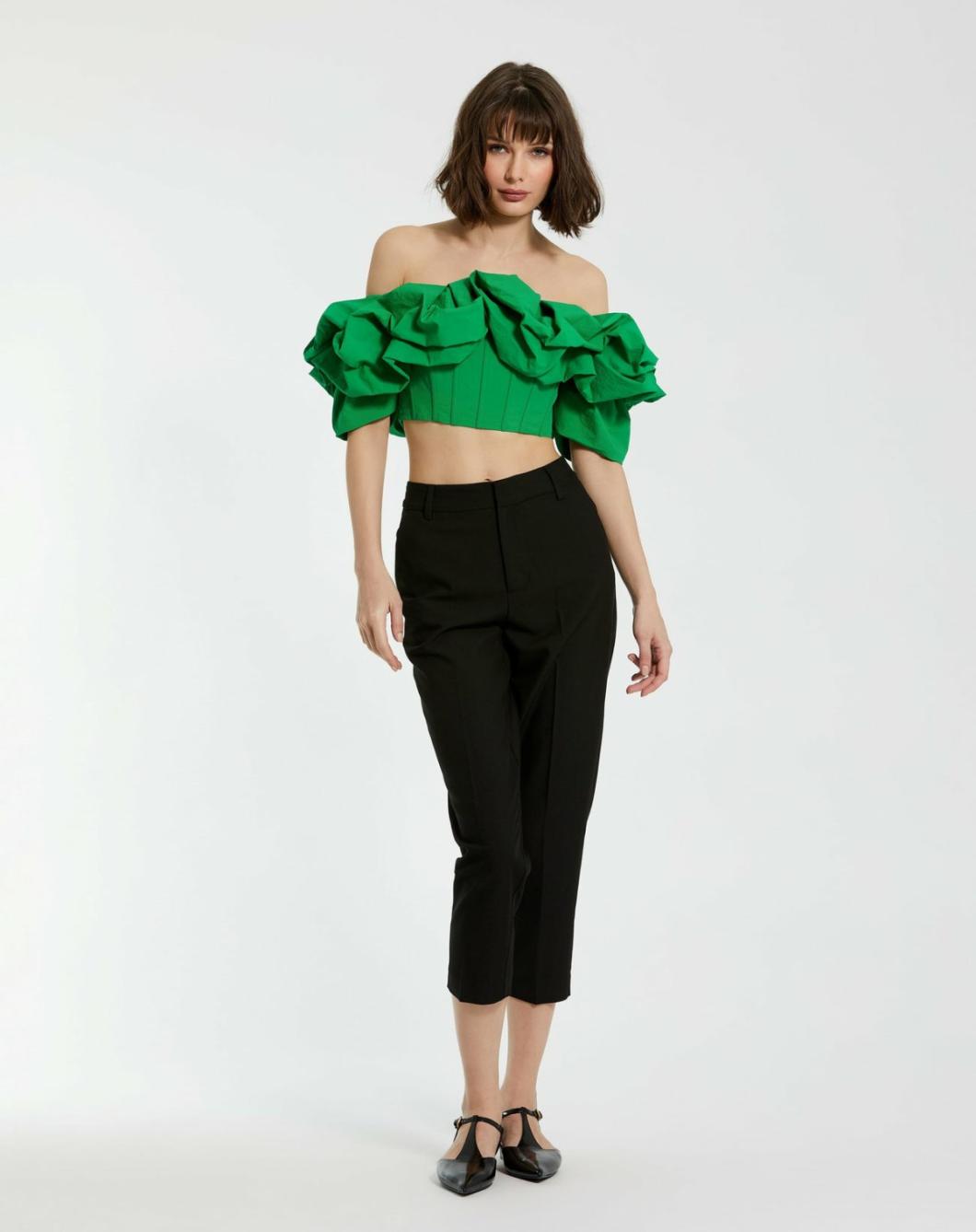 Blouses And Tops | Women Mac Duggal Green Faille Off The Shoulder Bustier Ruffle Top - FINAL SALE Spring Green