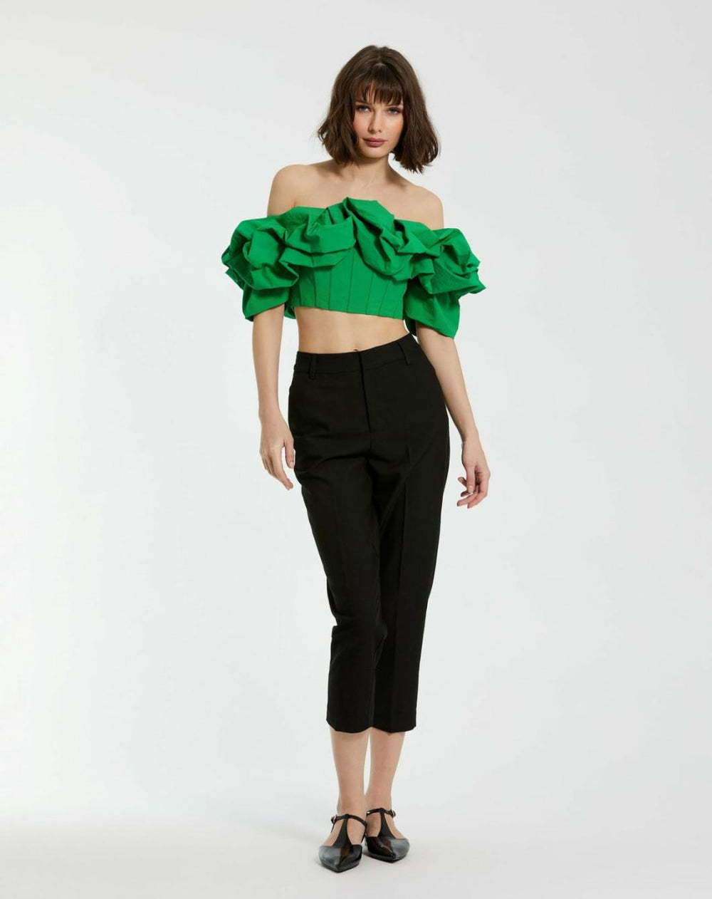 Blouses And Tops | Women Mac Duggal Green Faille Off The Shoulder Bustier Ruffle Top - FINAL SALE Spring Green