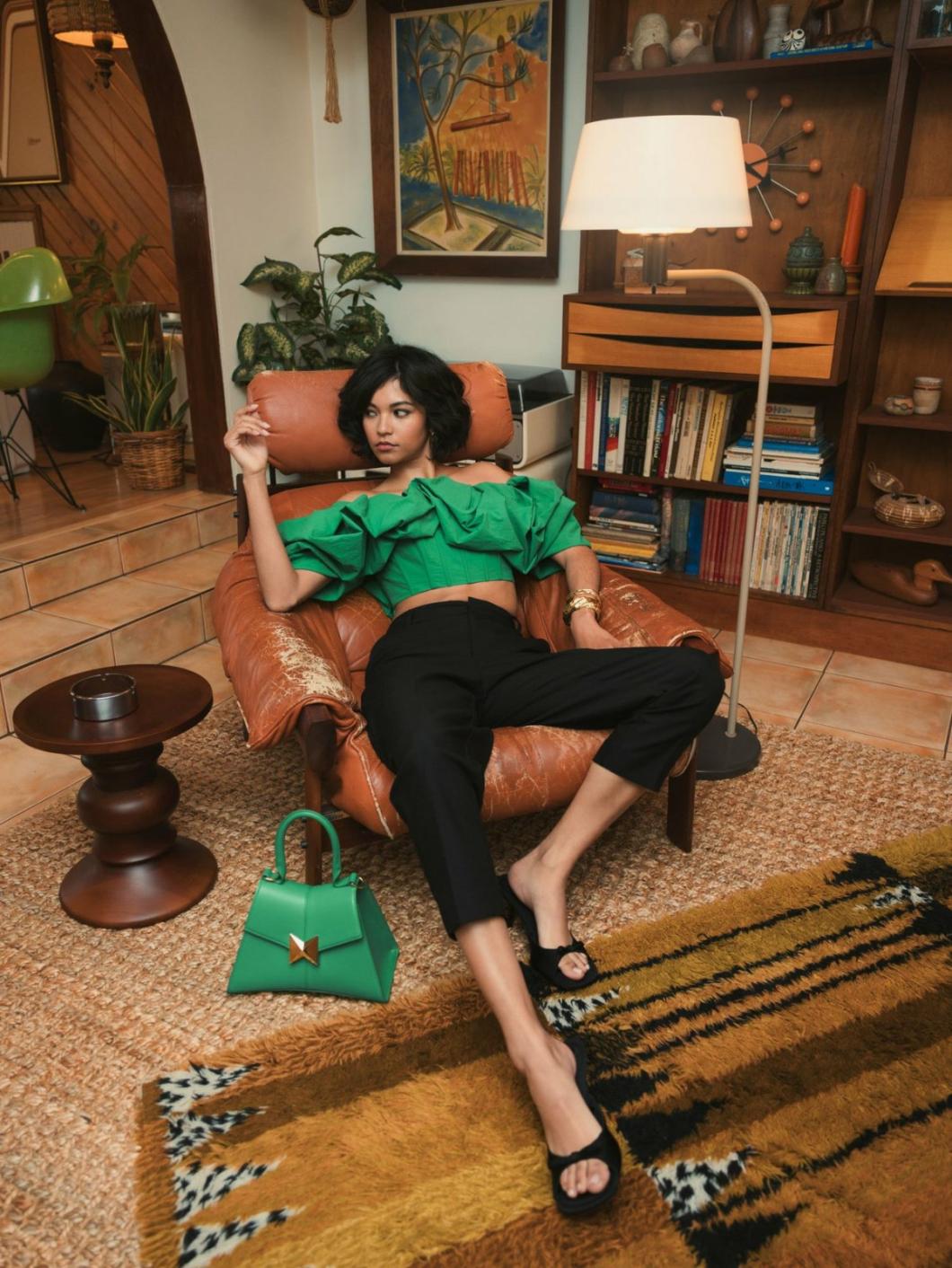 Blouses And Tops | Women Mac Duggal Green Faille Off The Shoulder Bustier Ruffle Top - FINAL SALE Spring Green