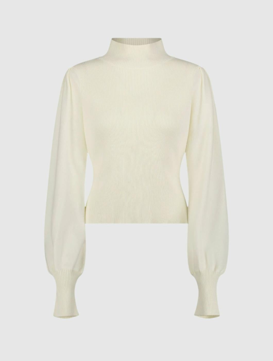 Blouses And Tops | Women Mac Duggal Ivory Ribbed Knit Balloon Sleeve Turtle Neck Sweater - FINAL SALE Ivory
