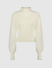 Blouses And Tops | Women Mac Duggal Ivory Ribbed Knit Balloon Sleeve Turtle Neck Sweater - FINAL SALE Ivory