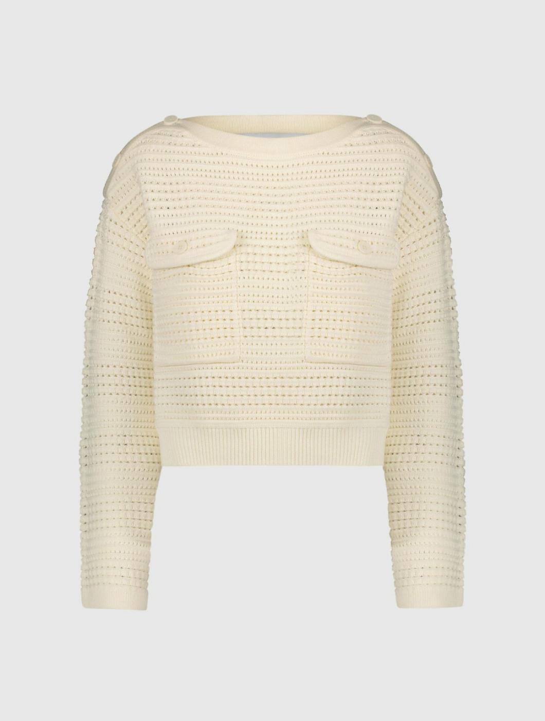 Blouses And Tops | Women Mac Duggal Long Sleeve Crochet Knit Crew Neck Sweater With Pockets - FINAL SALE Cream