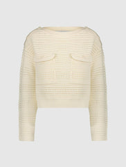 Blouses And Tops | Women Mac Duggal Long Sleeve Crochet Knit Crew Neck Sweater With Pockets - FINAL SALE Cream