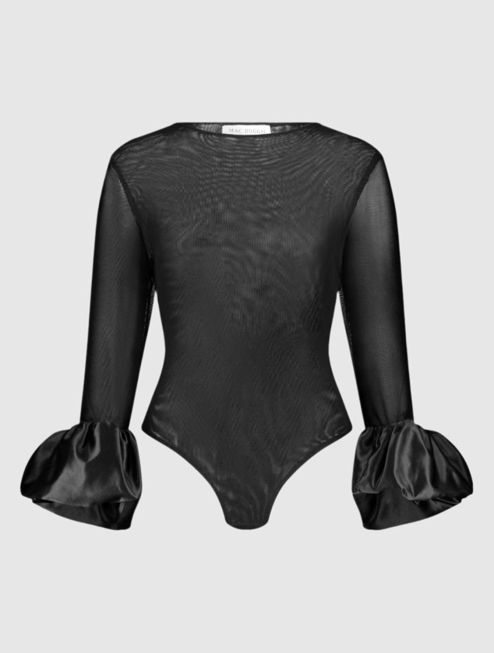 Blouses And Tops | Women Mac Duggal Mesh Long Sleeve Bodysuit With Satin Puff Sleeve - FINAL SALE Black