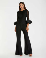 Blouses And Tops | Women Mac Duggal Mesh Long Sleeve Bodysuit With Satin Puff Sleeve - FINAL SALE Black