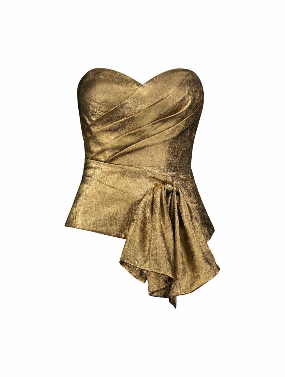 Blouses And Tops | Women Mac Duggal Metallic Lamé Strapless Wrap Top With Bow Detail Gold