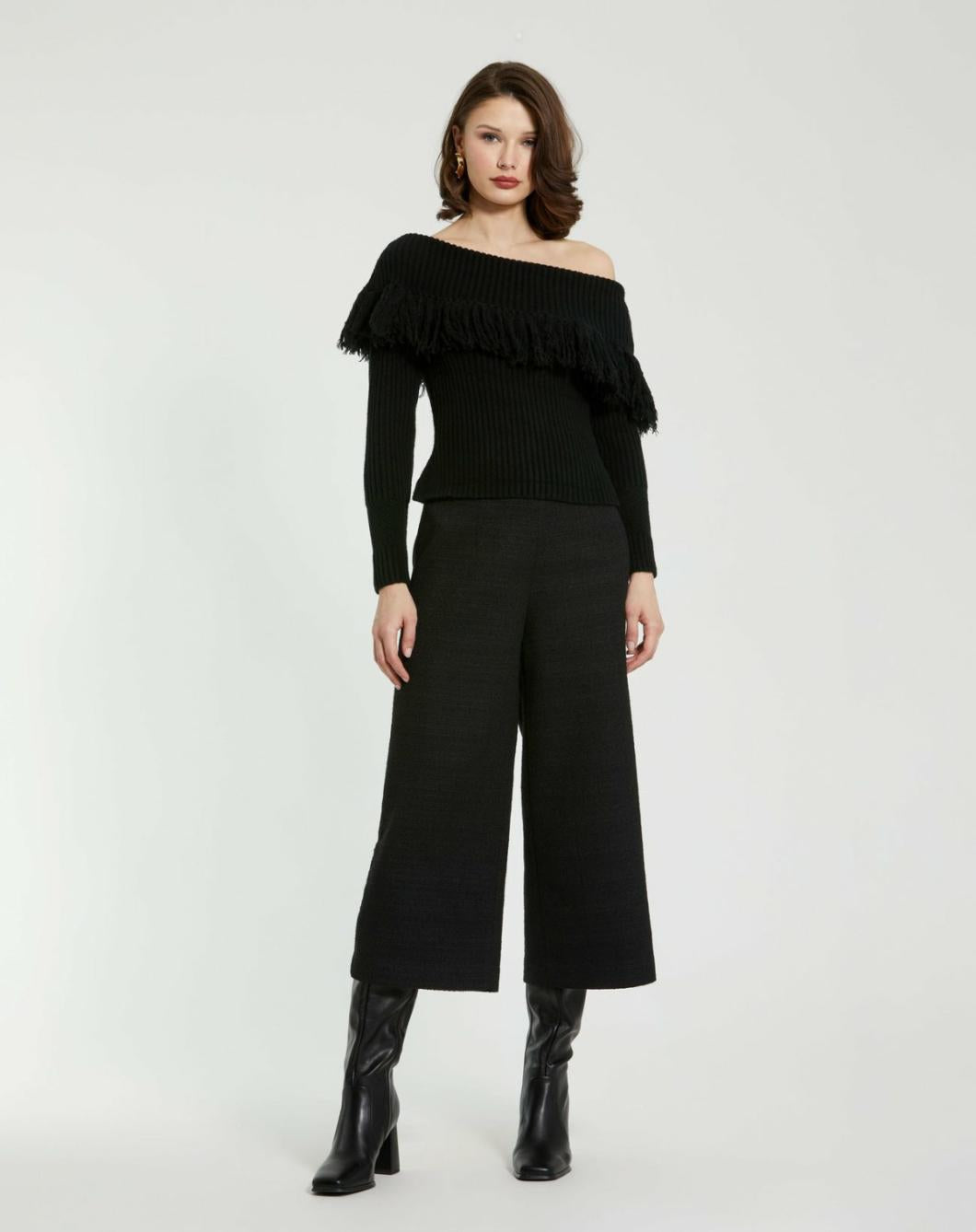 Blouses And Tops | Women Mac Duggal Off The Shoulder Fringe Knit Sweater - FINAL SALE Black