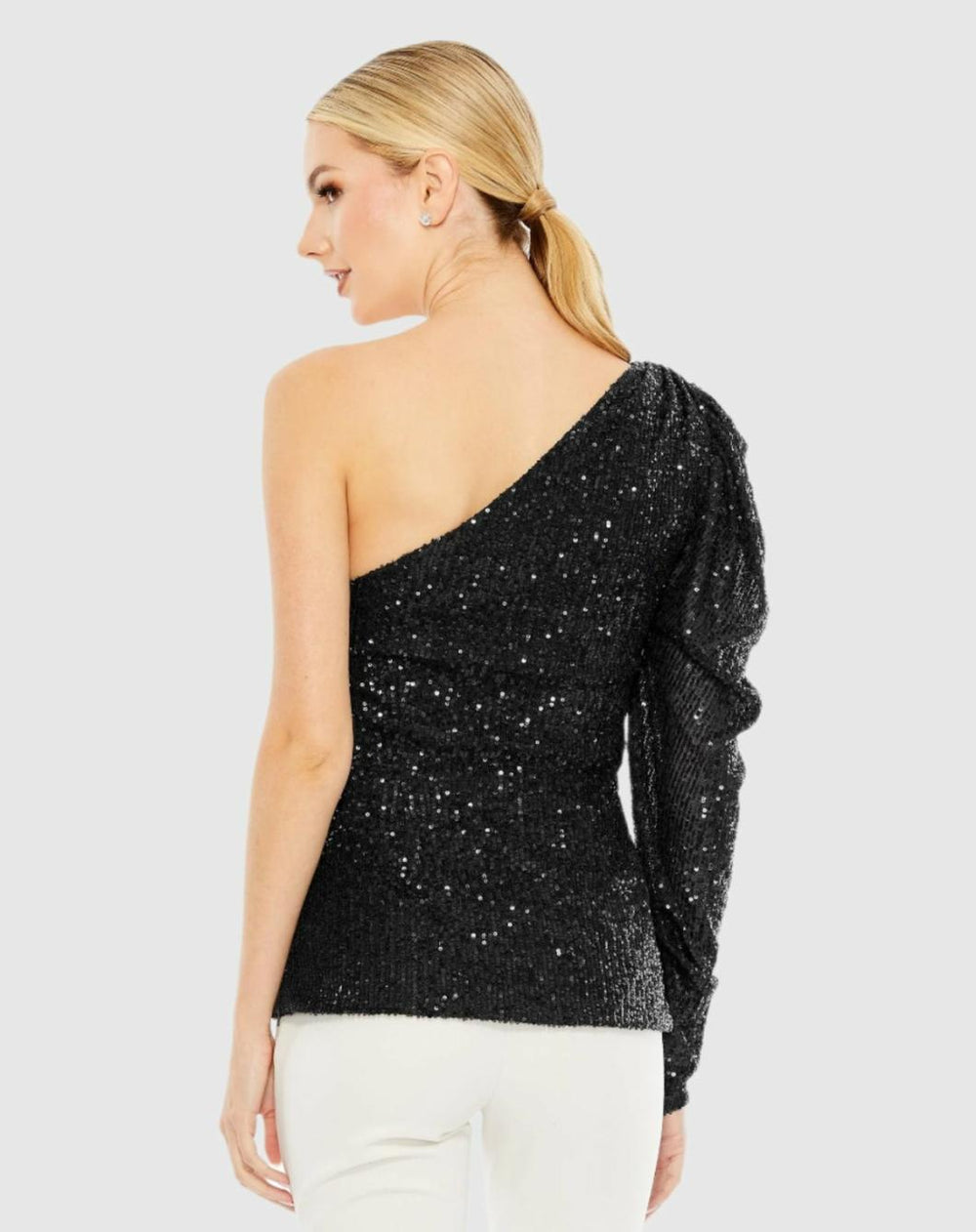 Blouses And Tops | Women Mac Duggal One Shoulder Puff Sleeve Sequin Top - FINAL SALE Black