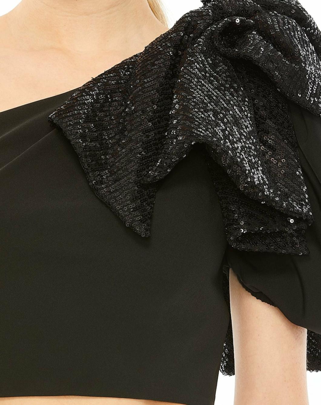 Blouses And Tops | Women Mac Duggal One Shoulder Sequin Bow Short Sleeve Top - FINAL SALE Black