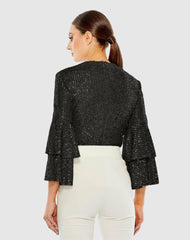 Blouses And Tops | Women Mac Duggal Ruffle 3/4 Sleeve Sequin Bodysuit - FINAL SALE Black