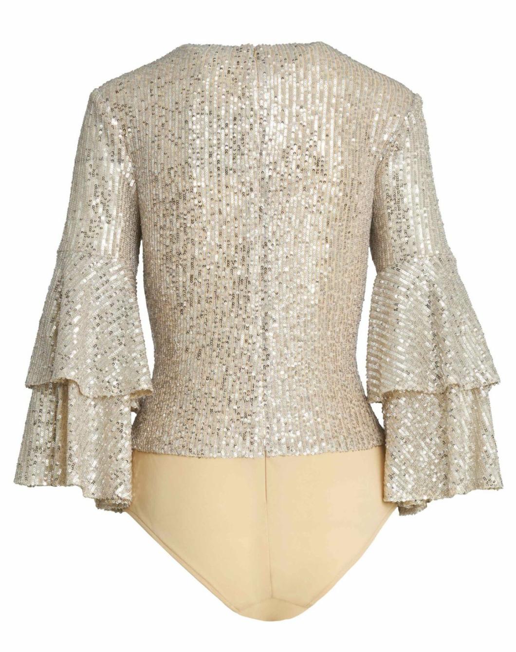 Blouses And Tops | Women Mac Duggal Ruffle 3/4 Sleeve Sequin Bodysuit - FINAL SALE Nude