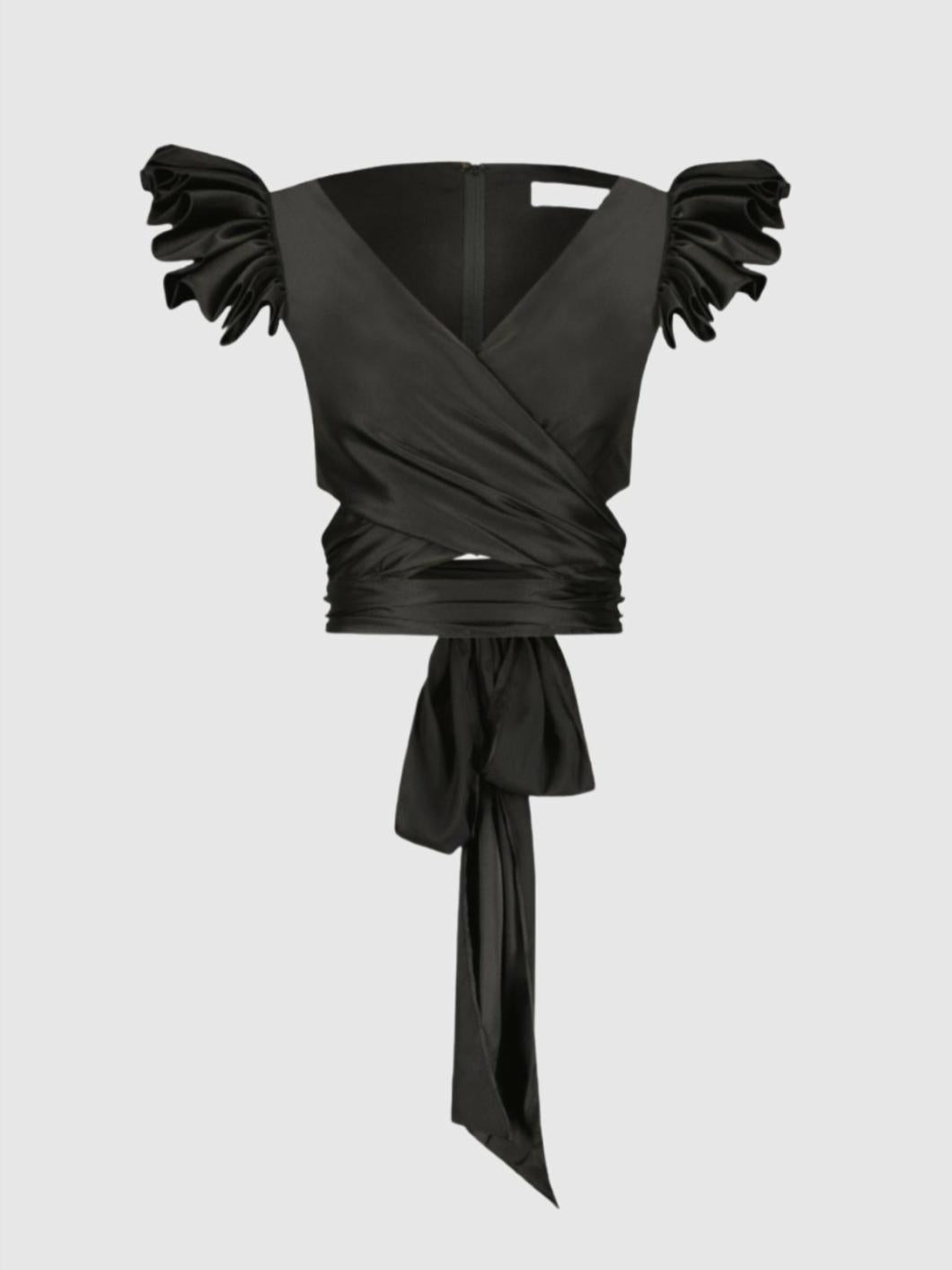 Blouses And Tops | Women Mac Duggal Ruffle Cap Sleeve Wrap Top Black