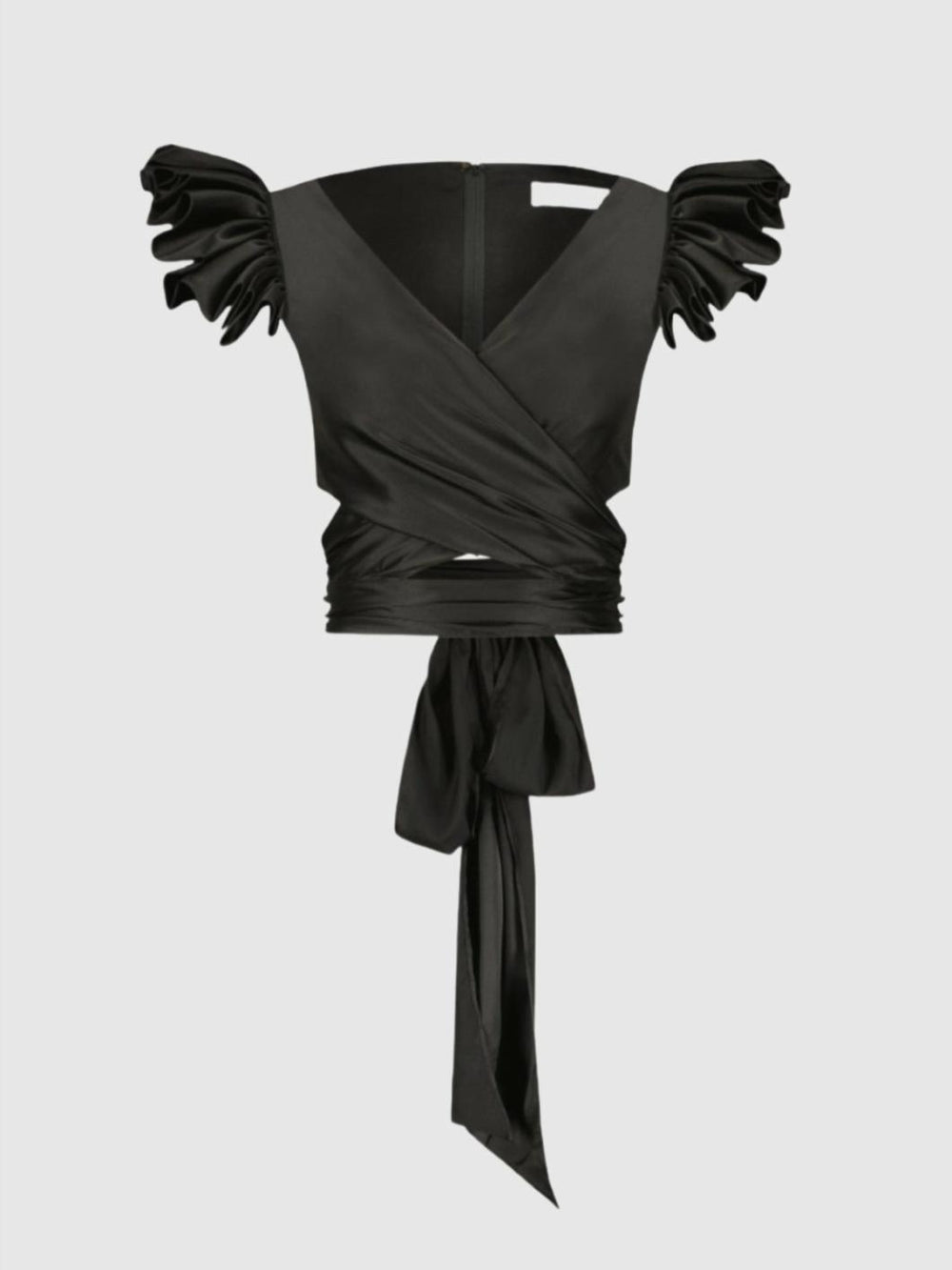 Blouses And Tops | Women Mac Duggal Ruffle Cap Sleeve Wrap Top Black