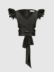 Blouses And Tops | Women Mac Duggal Ruffle Cap Sleeve Wrap Top Black