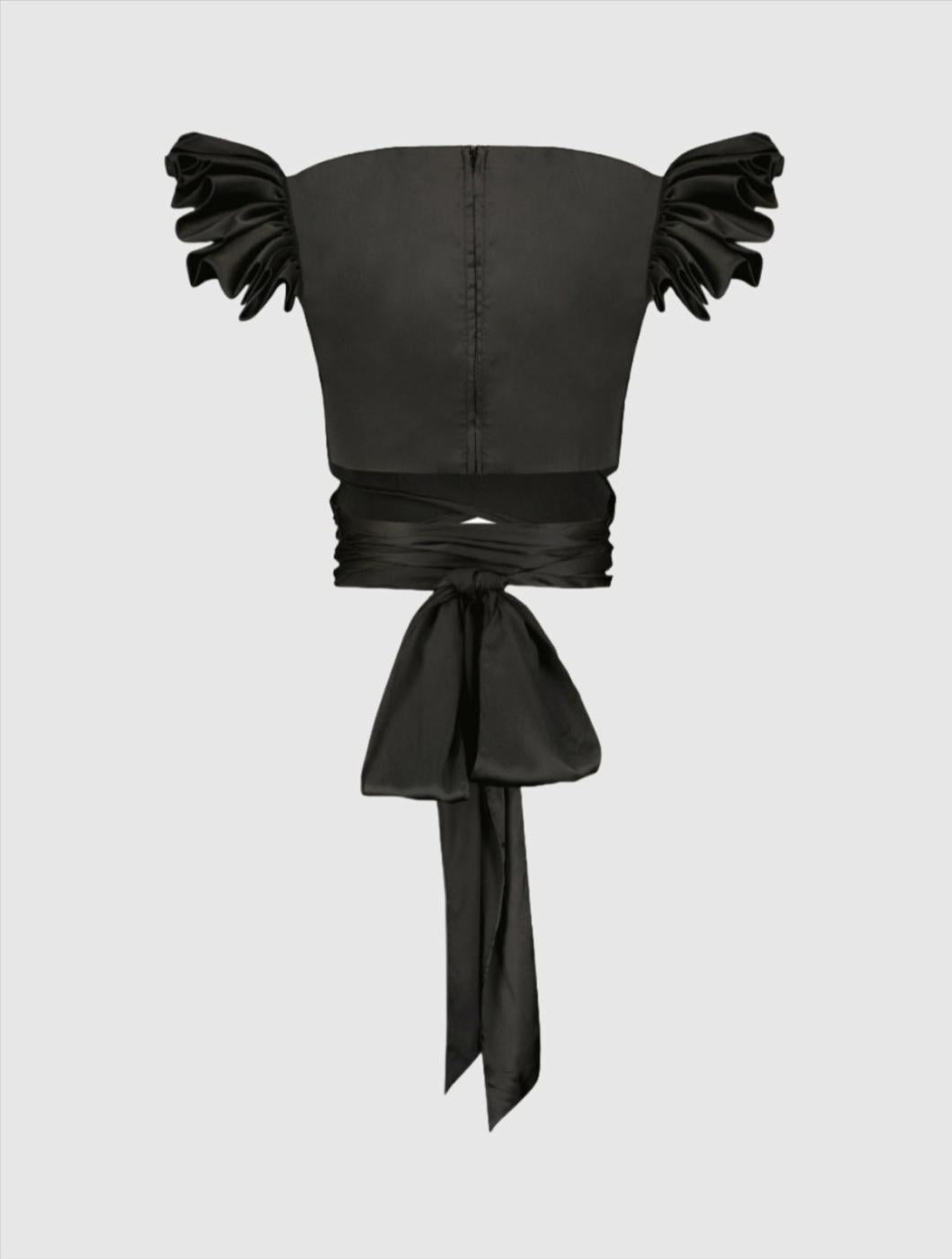 Blouses And Tops | Women Mac Duggal Ruffle Cap Sleeve Wrap Top Black