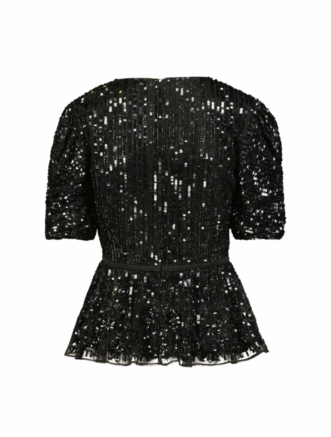 Blouses And Tops | Women Mac Duggal Sequined Puff Sleeve Faux Wrap Top Black