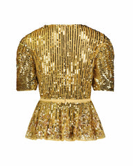 Blouses And Tops | Women Mac Duggal Sequined Puff Sleeve Faux Wrap Top - FINAL SALE Gold