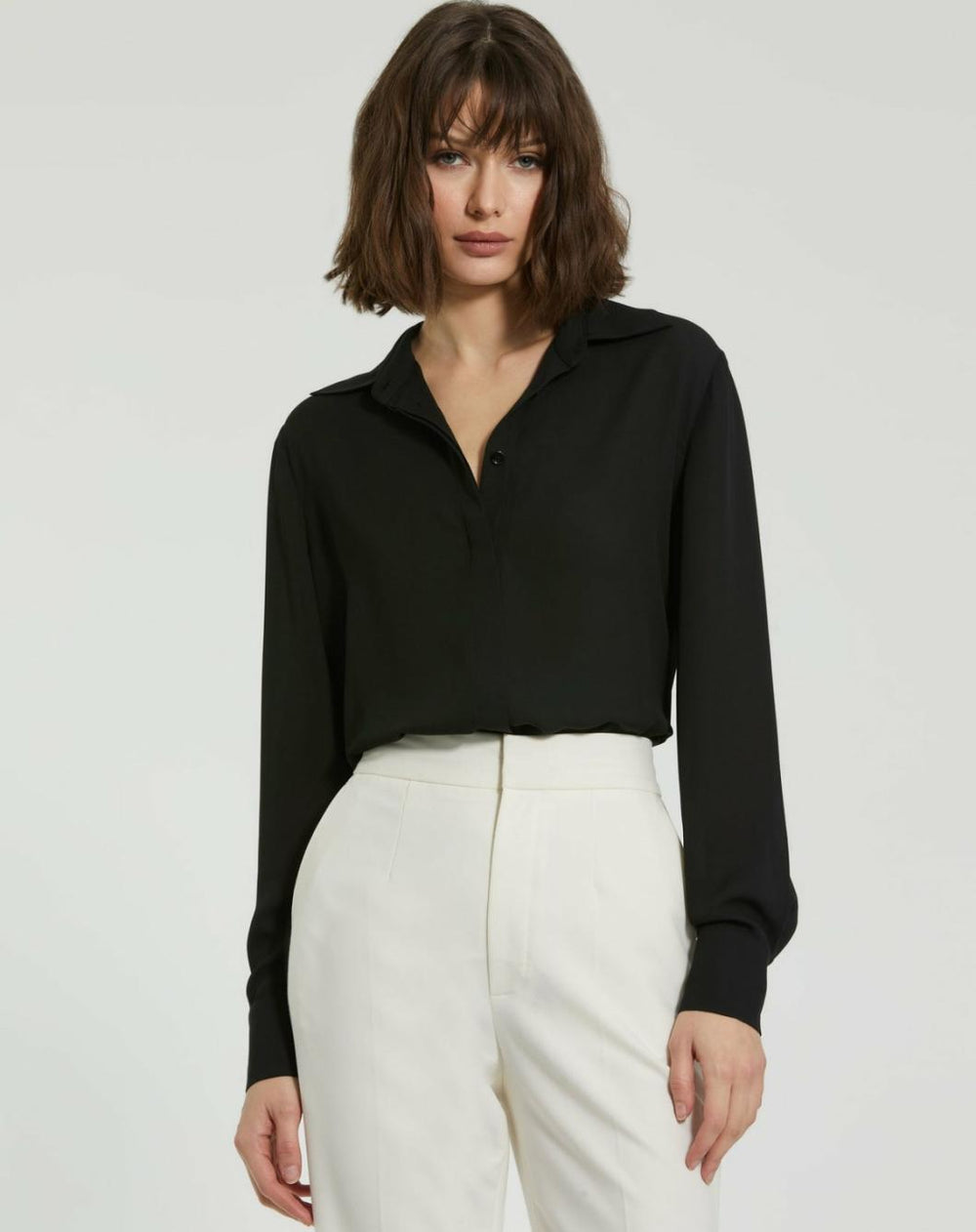 Blouses And Tops | Women Mac Duggal The Bentley Long Sleeve Button Up Georgette Blouse - FINAL SALE Black