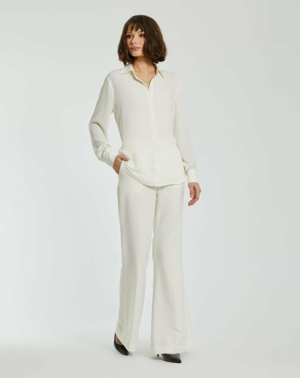 Blouses And Tops | Women Mac Duggal The Bentley Long Sleeve Button Up Georgette Blouse - FINAL SALE Cream