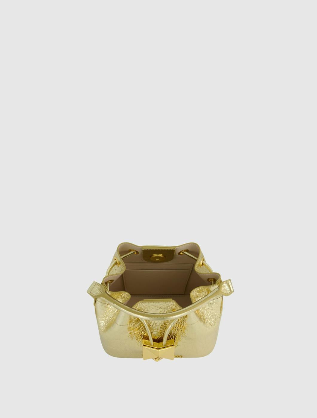 Bucket Bags | Women Mac Duggal Crinkle Metallic Gold Leather Mini Bucket Bag With Detachable Strap - Gold