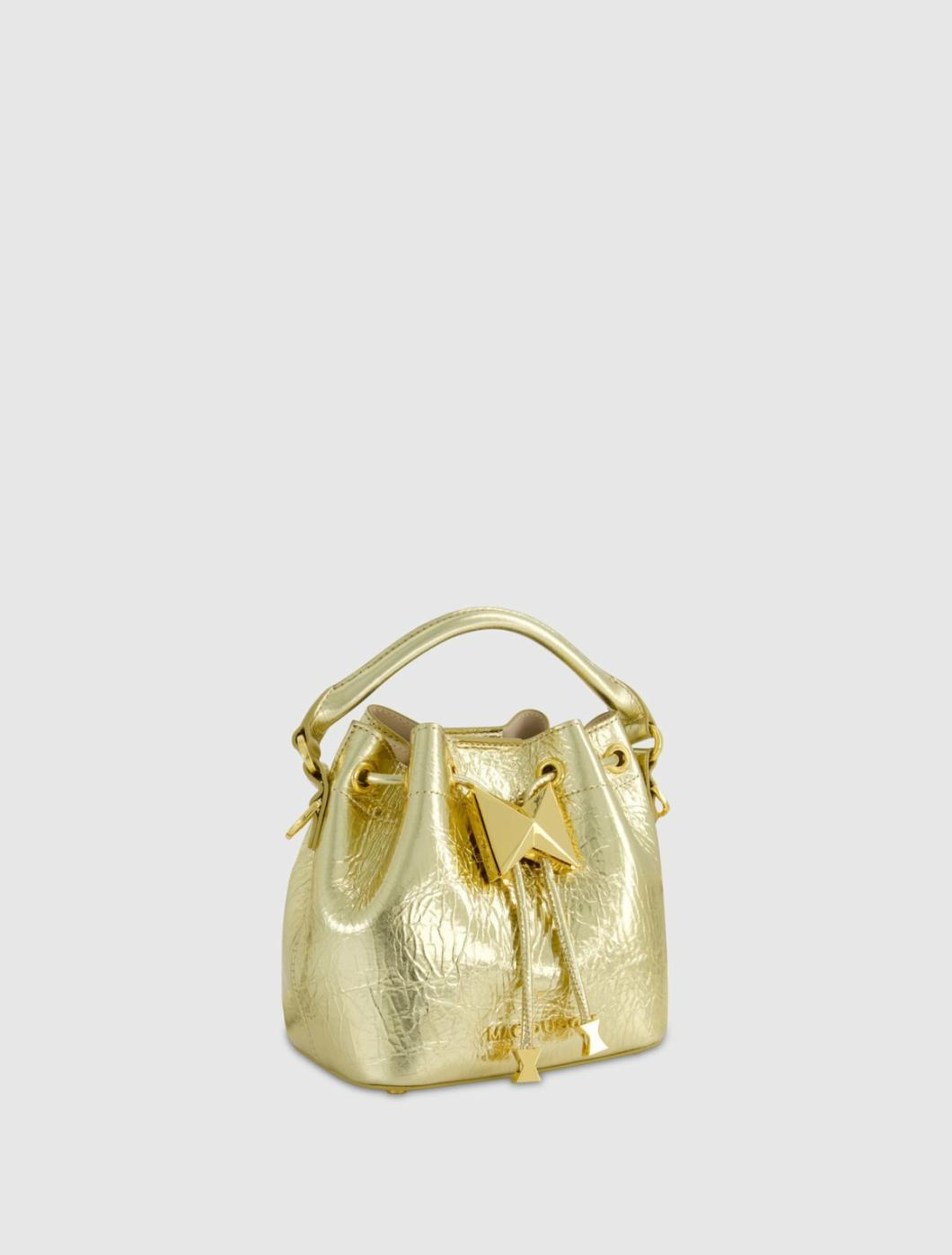 Bucket Bags | Women Mac Duggal Crinkle Metallic Gold Leather Mini Bucket Bag With Detachable Strap - Gold