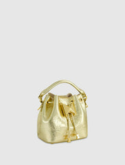Bucket Bags | Women Mac Duggal Crinkle Metallic Gold Leather Mini Bucket Bag With Detachable Strap - Gold