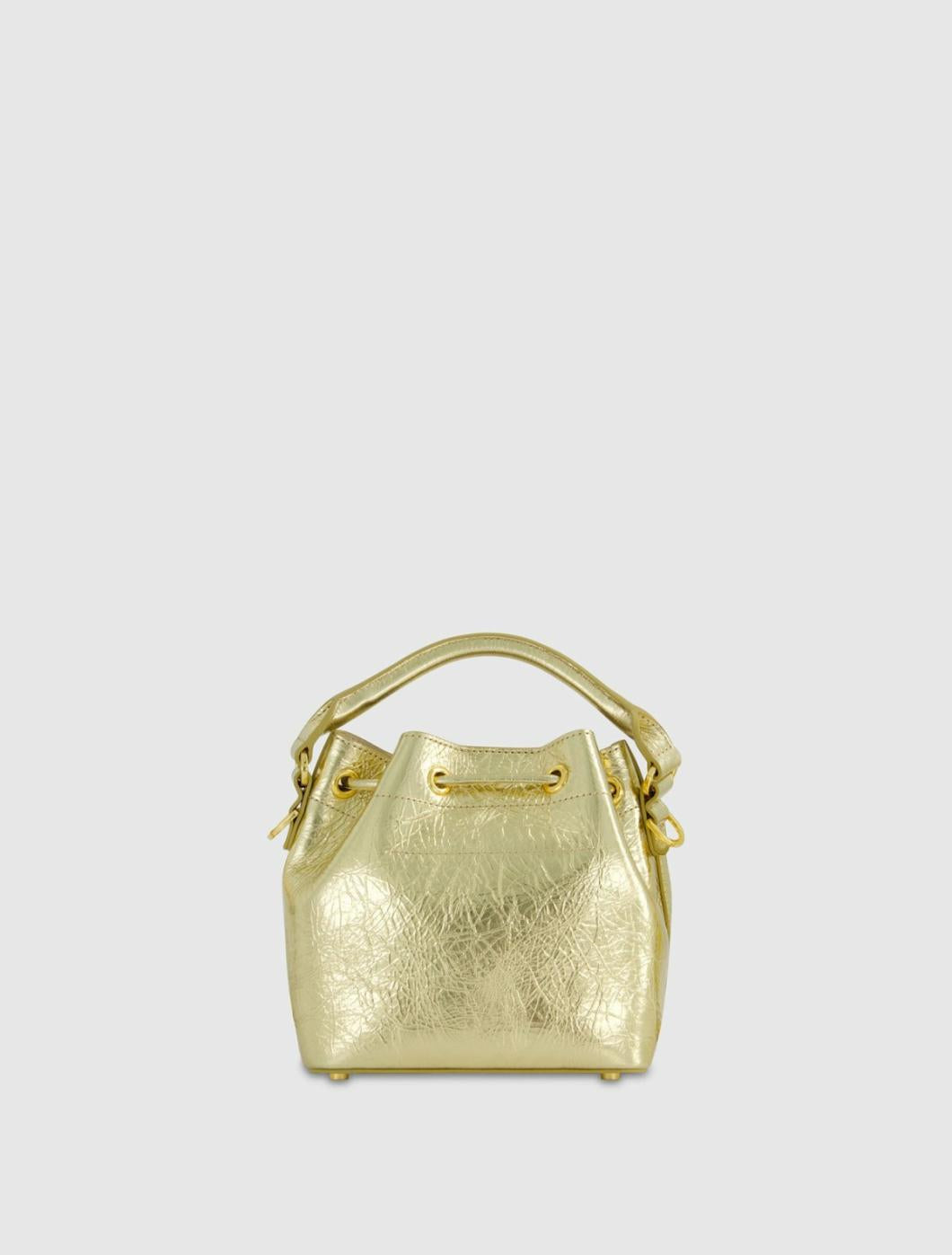Bucket Bags | Women Mac Duggal Crinkle Metallic Gold Leather Mini Bucket Bag With Detachable Strap - Gold