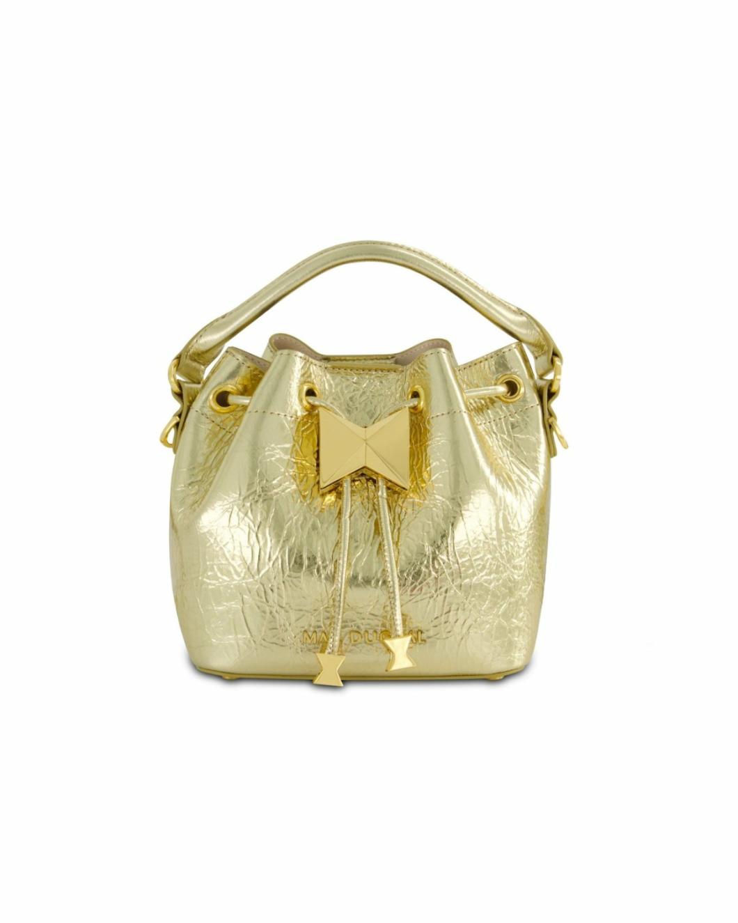 Bucket Bags | Women Mac Duggal Crinkle Metallic Gold Leather Mini Bucket Bag With Detachable Strap - Gold