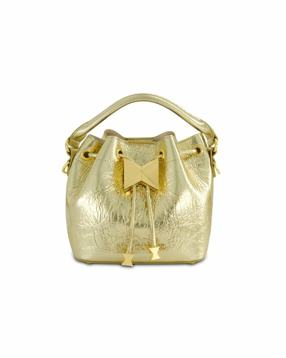 Bucket Bags | Women Mac Duggal Crinkle Metallic Gold Leather Mini Bucket Bag With Detachable Strap - Gold