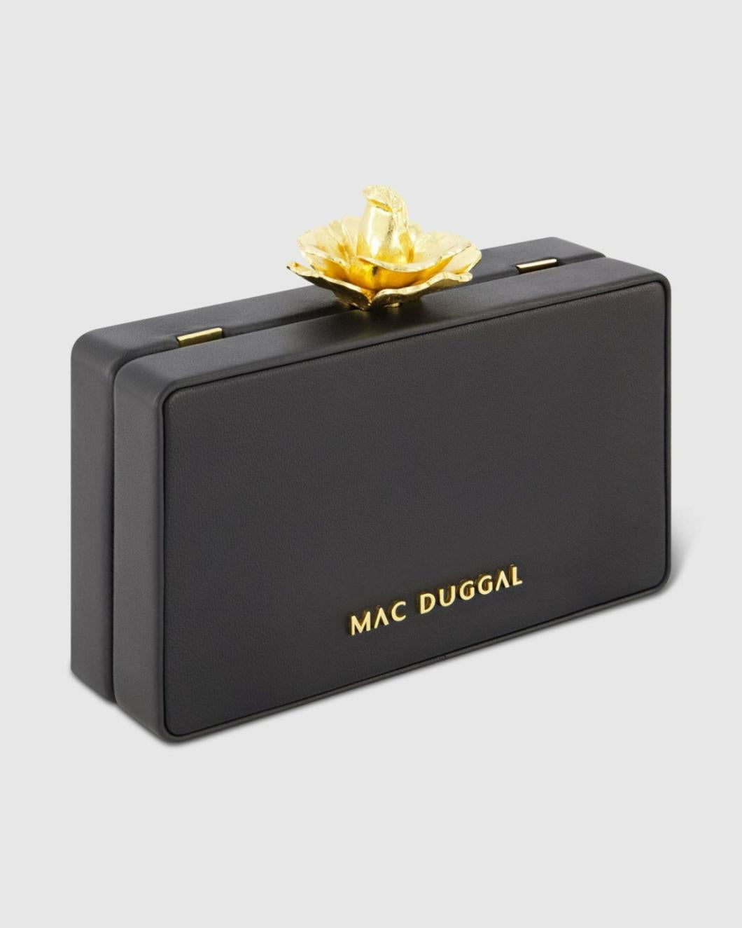 Clutches | Women Mac Duggal Gold Rose Mini Black Nappa Leather Box Clutch Black