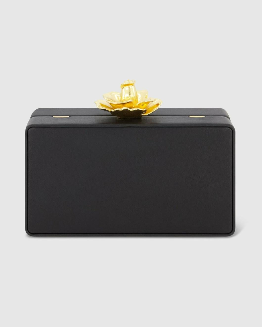 Clutches | Women Mac Duggal Gold Rose Mini Black Nappa Leather Box Clutch Black