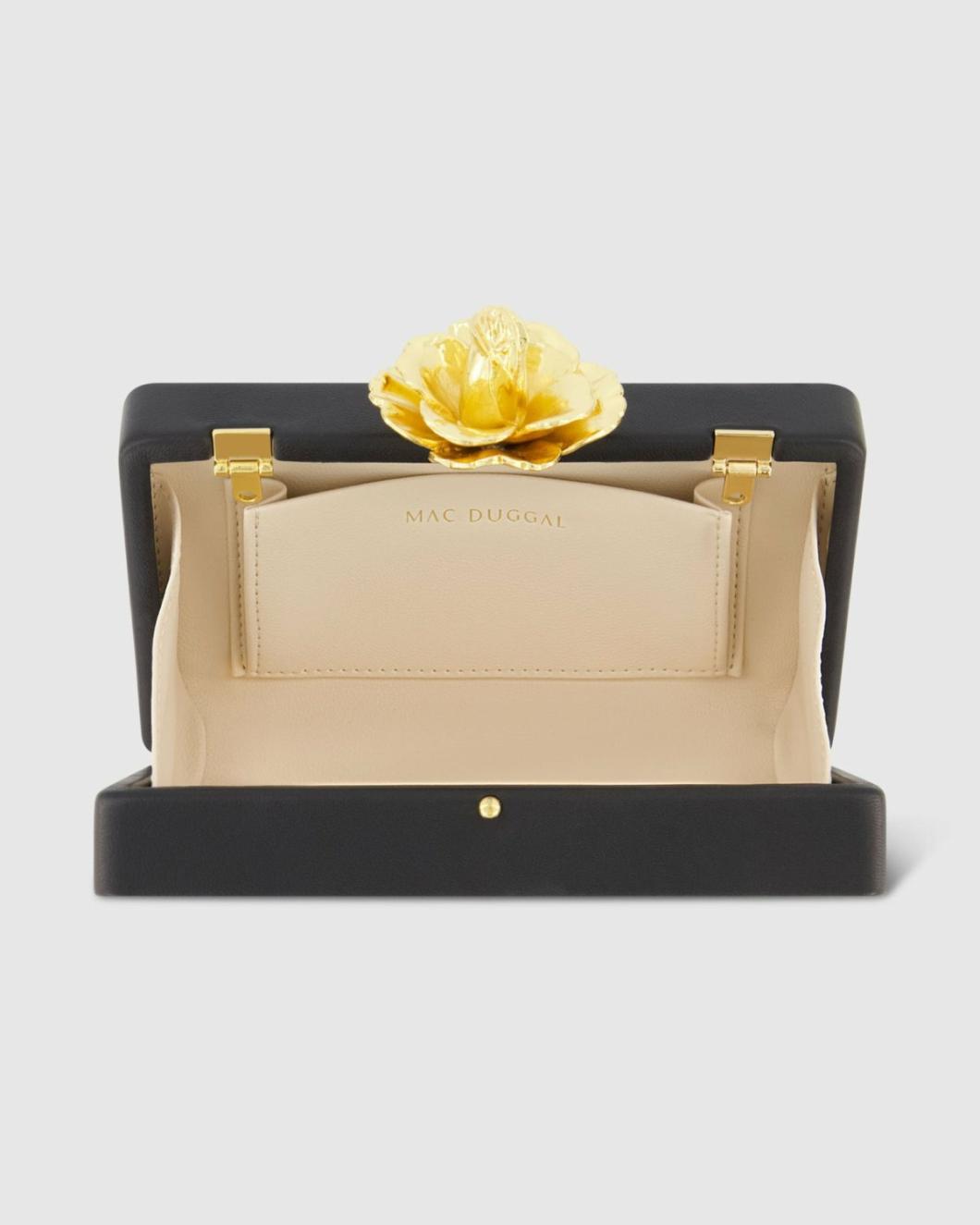 Clutches | Women Mac Duggal Gold Rose Mini Black Nappa Leather Box Clutch Black