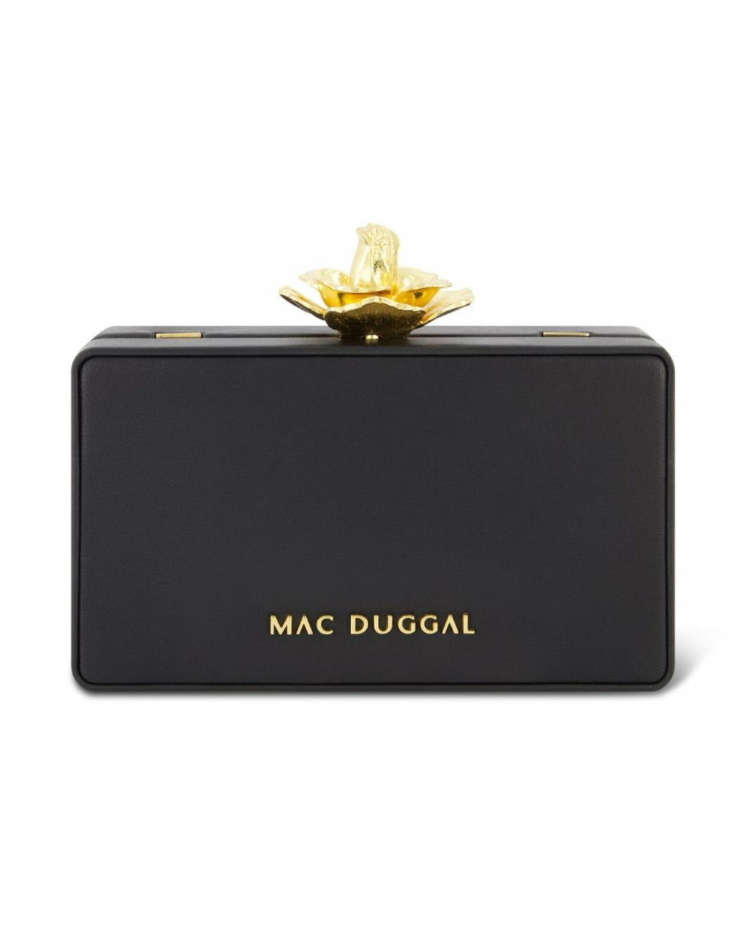 Clutches | Women Mac Duggal Gold Rose Mini Black Nappa Leather Box Clutch Black