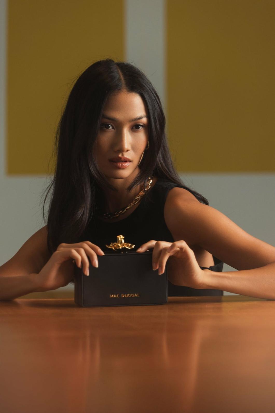 Clutches | Women Mac Duggal Gold Rose Mini Black Nappa Leather Box Clutch Black