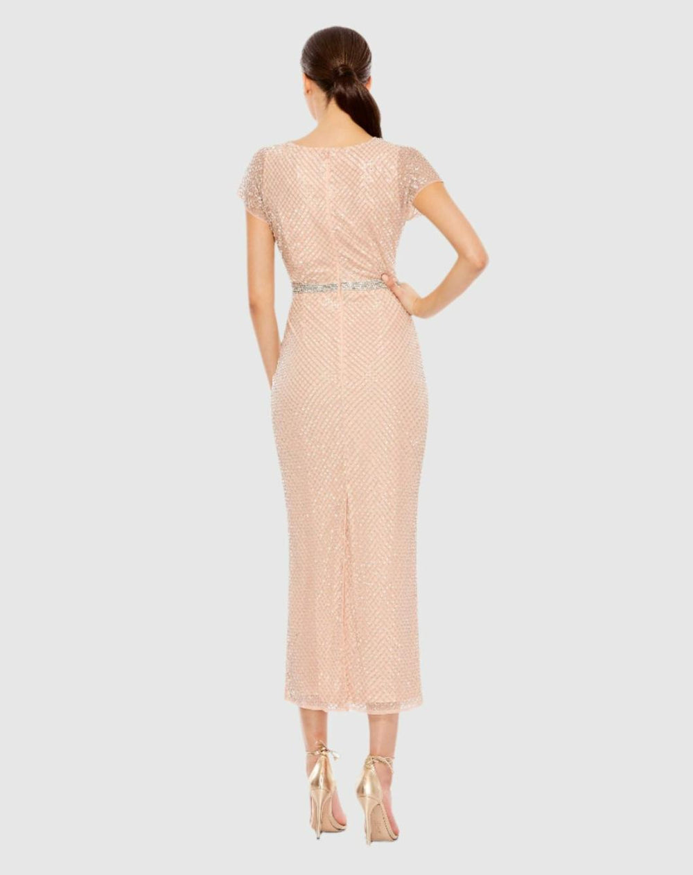 Cocktail Dresses | Women Mac Duggal Beaded Wrap V-Neck Short Sleeve Dress Rose