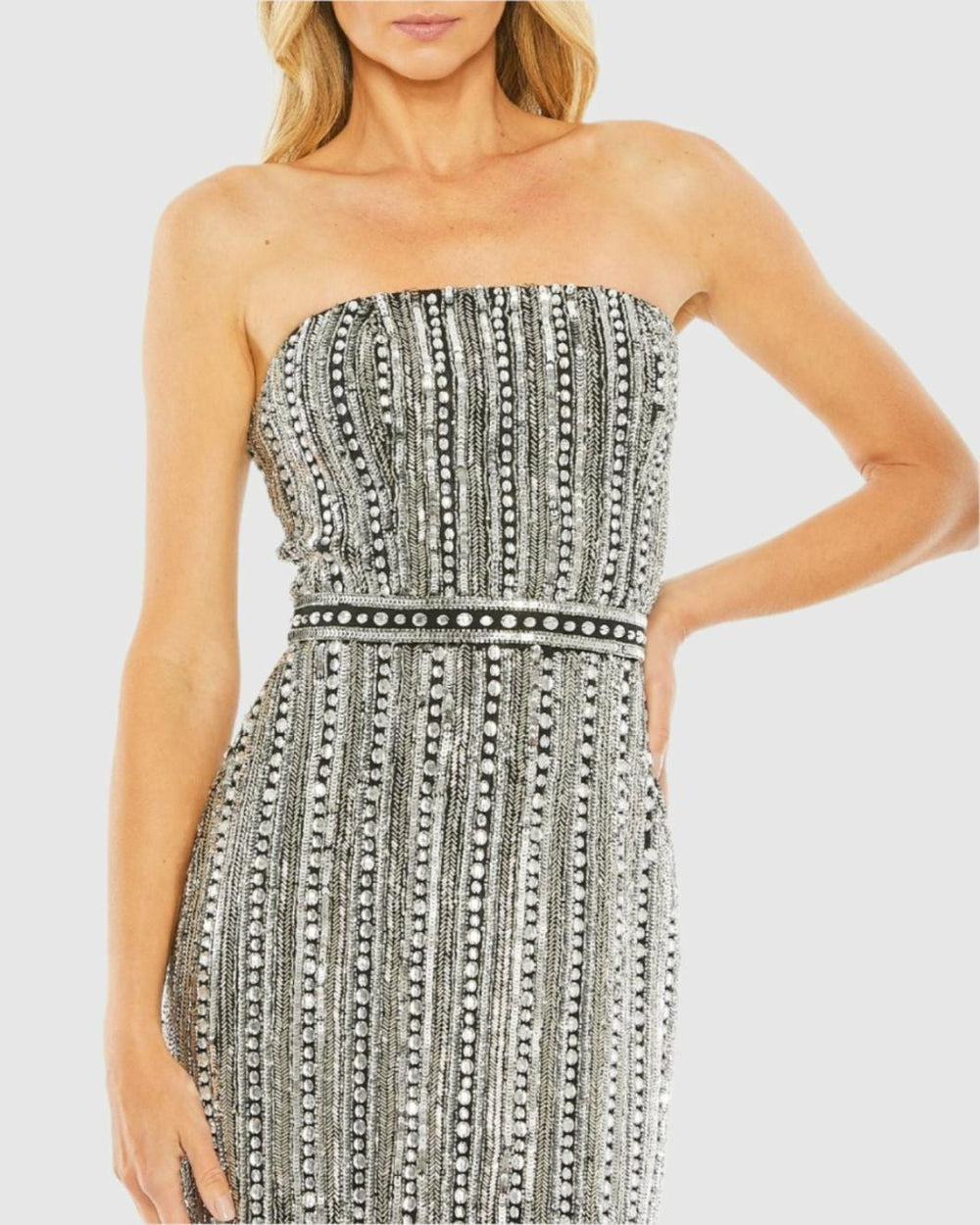 Cocktail Dresses | Women Mac Duggal Black And Silver Embellished Strapless Column Dress Black