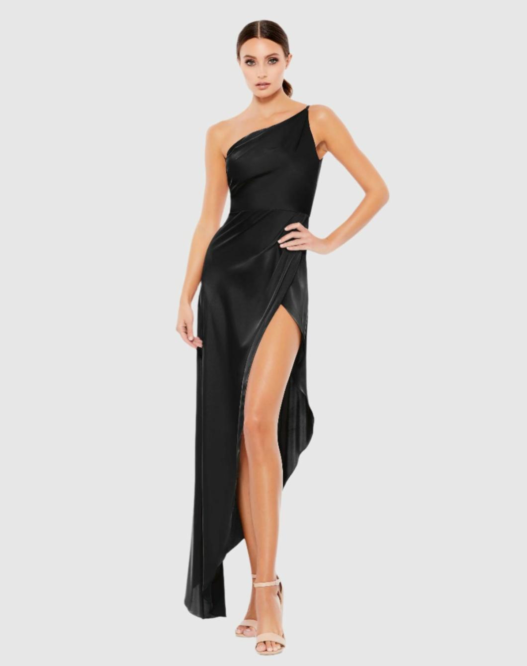 Cocktail Dresses | Women Mac Duggal Black One Shoulder Hi-Low Draped Charmeuse Dress Black