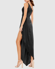 Cocktail Dresses | Women Mac Duggal Black One Shoulder Hi-Low Draped Charmeuse Dress Black