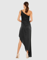 Cocktail Dresses | Women Mac Duggal Black One Shoulder Hi-Low Draped Charmeuse Dress Black