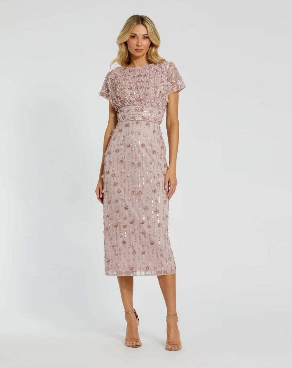 Cocktail Dresses | Women Mac Duggal Cap Sleeve Column Midi Dress With Floral Beading Vintage Lilac