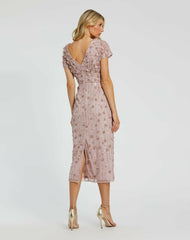 Cocktail Dresses | Women Mac Duggal Cap Sleeve Column Midi Dress With Floral Beading Vintage Lilac