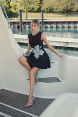 Cocktail Dresses | Women Mac Duggal Crepe Sleeveless Mini Dress With Rhinestone Flower Black