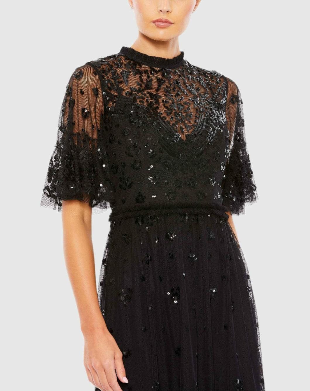 Cocktail Dresses | Women Mac Duggal Embellished Illusion High Neck Mini Dress Black