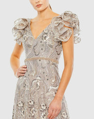 Cocktail Dresses | Women Mac Duggal Embellished Ruffled Cap Sleeve A Line Dress Champagne