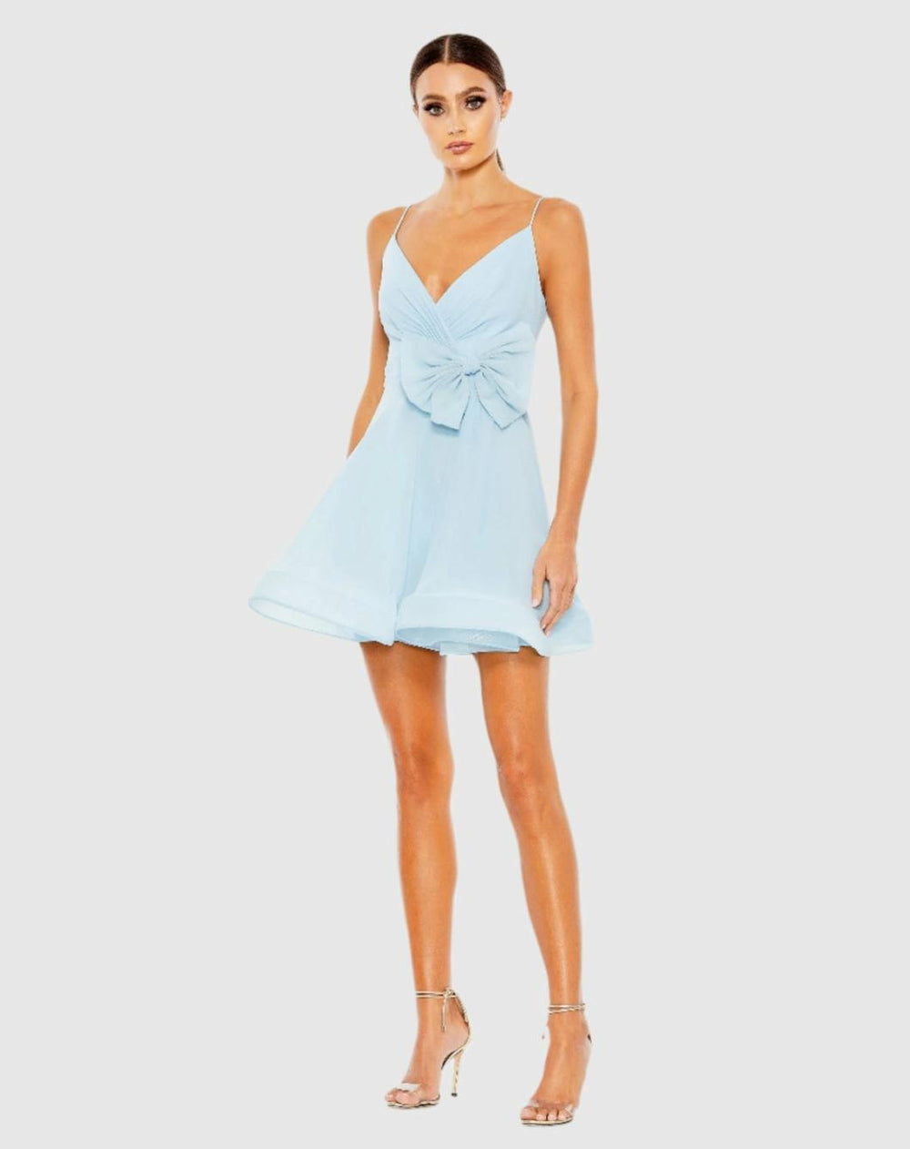 Cocktail Dresses | Women Mac Duggal Faux Wrap Bow Detail Flowy Mini Dress Powder Blue