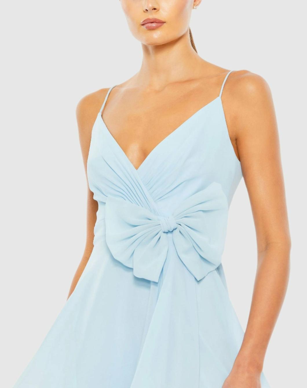 Cocktail Dresses | Women Mac Duggal Faux Wrap Bow Detail Flowy Mini Dress Powder Blue