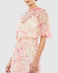 Cocktail Dresses | Women Mac Duggal Flounce Sleeve Floral Embellished Dress Blush Multi